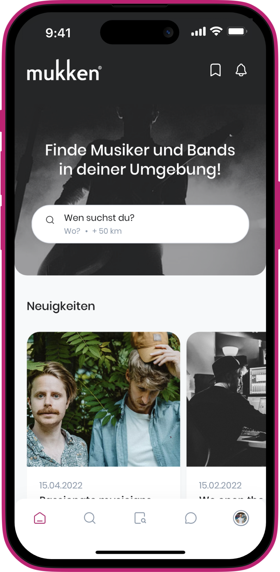 App Mockup für Musiker und Bands in deiner Umgebung
