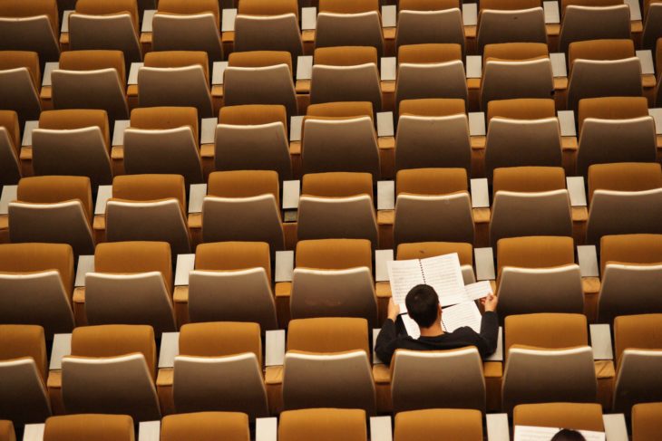 Studying music: A student sits in the lecture hall