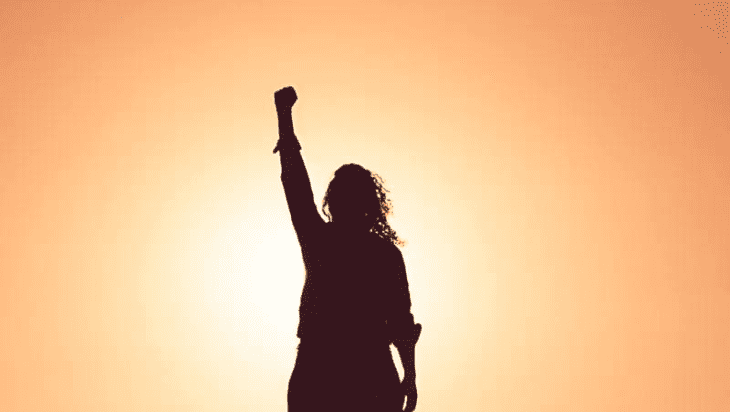 Strong woman as a shadow as a symbol for strong music with meaning behind it